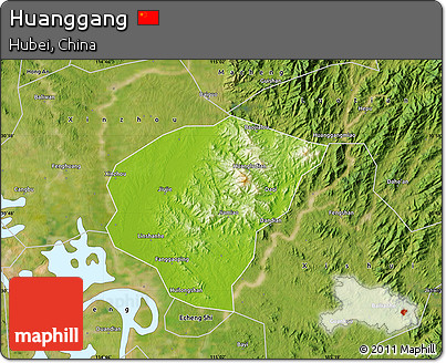 Physical Map of Huanggang, satellite outside