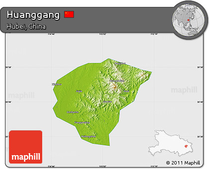 Physical Map of Huanggang, single color outside