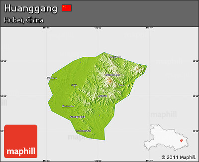 Physical Map of Huanggang, single color outside