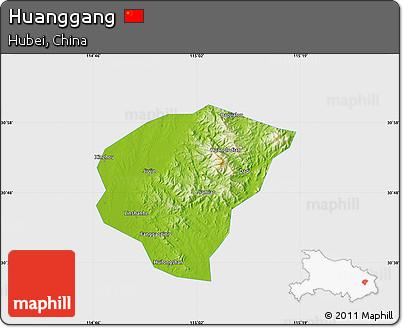 Physical Map of Huanggang, single color outside