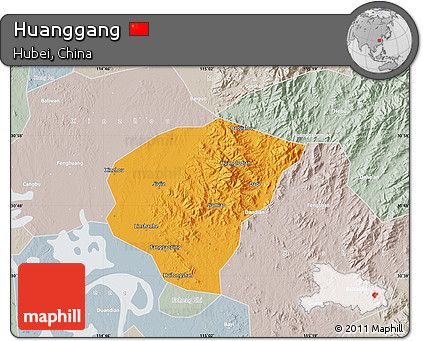 Political Map of Huanggang, lighten, semi-desaturated