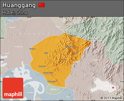 Political Map of Huanggang, lighten, semi-desaturated