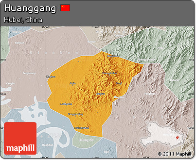 Political Map of Huanggang, lighten, semi-desaturated