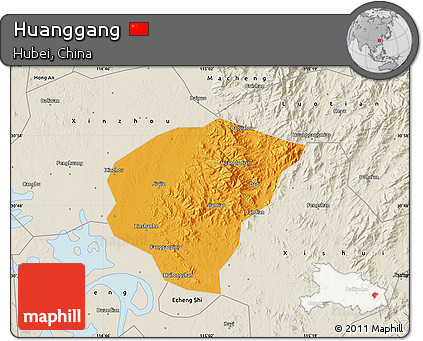 Political Map of Huanggang, shaded relief outside