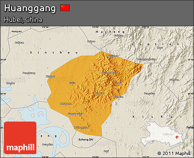 Political Map of Huanggang, shaded relief outside