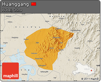 Political Map of Huanggang, shaded relief outside