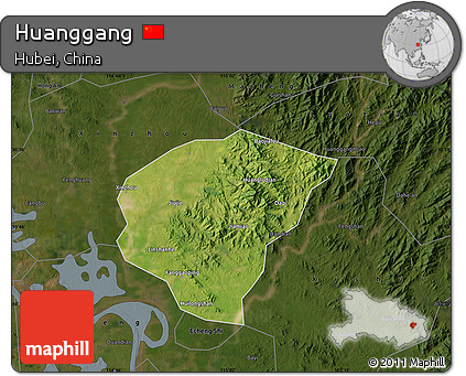 Satellite Map of Huanggang, darken
