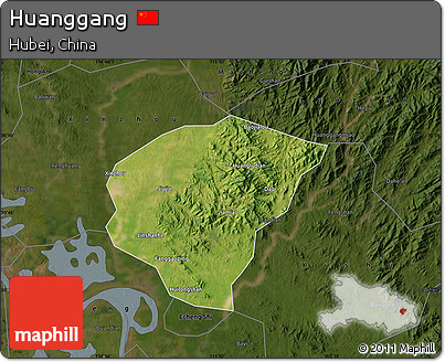 Satellite Map of Huanggang, darken