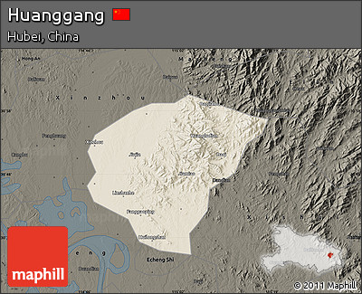 Shaded Relief Map of Huanggang, darken