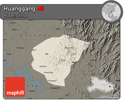 Shaded Relief Map of Huanggang, darken