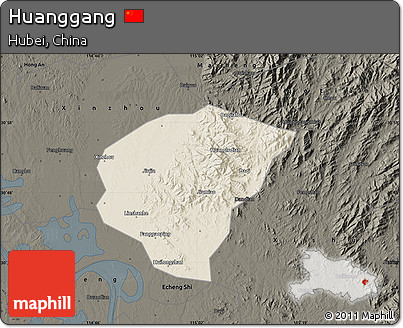 Shaded Relief Map of Huanggang, darken