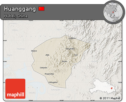 Shaded Relief Map of Huanggang, lighten