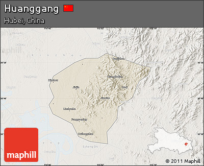 Shaded Relief Map of Huanggang, lighten