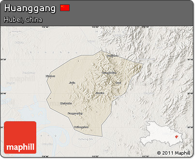 Shaded Relief Map of Huanggang, lighten