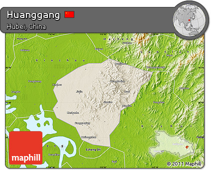 Shaded Relief Map of Huanggang, physical outside