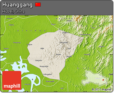 Shaded Relief Map of Huanggang, physical outside