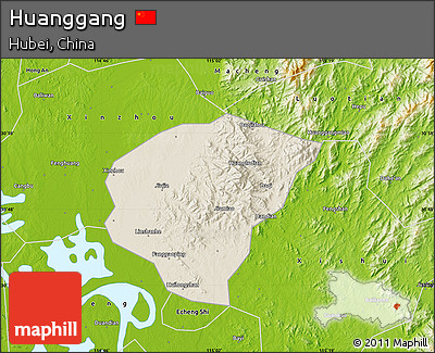 Shaded Relief Map of Huanggang, physical outside