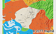 Shaded Relief Map of Huanggang, political outside