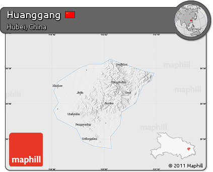 Silver Style Map of Huanggang, single color outside