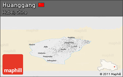Classic Style Panoramic Map of Huanggang, single color outside