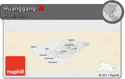 Classic Style Panoramic Map of Huanggang, single color outside