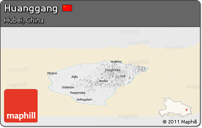 Classic Style Panoramic Map of Huanggang, single color outside