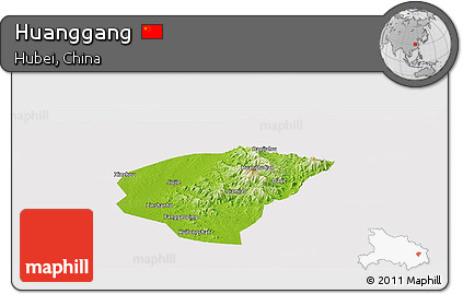 Physical Panoramic Map of Huanggang, cropped outside