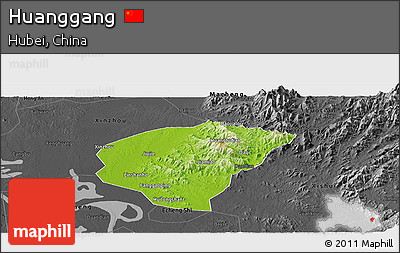 Physical Panoramic Map of Huanggang, darken, desaturated