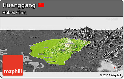 Physical Panoramic Map of Huanggang, darken, desaturated