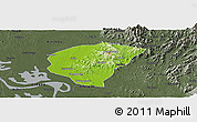 Physical Panoramic Map of Huanggang, darken, semi-desaturated