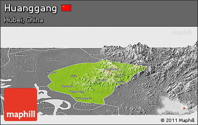 Physical Panoramic Map of Huanggang, desaturated