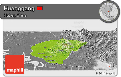 Physical Panoramic Map of Huanggang, desaturated