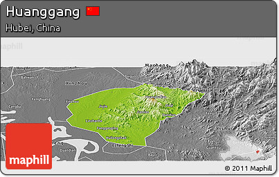Physical Panoramic Map of Huanggang, desaturated