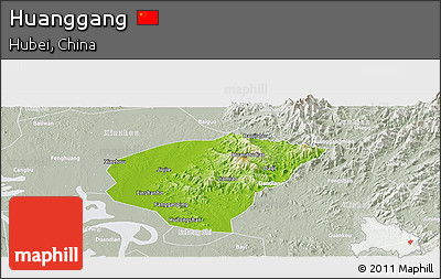 Physical Panoramic Map of Huanggang, lighten, semi-desaturated