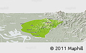 Physical Panoramic Map of Huanggang, lighten, semi-desaturated
