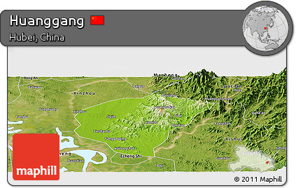 Physical Panoramic Map of Huanggang, satellite outside