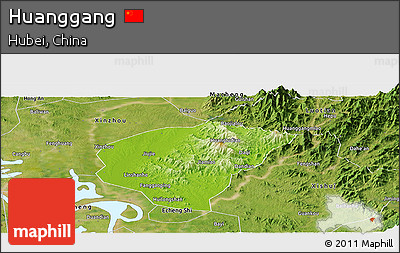 Physical Panoramic Map of Huanggang, satellite outside