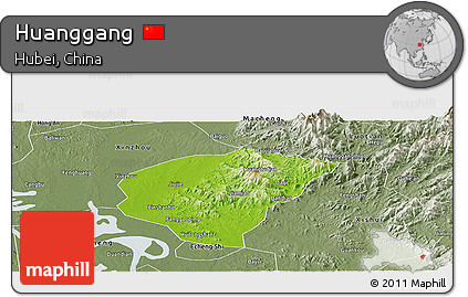 Physical Panoramic Map of Huanggang, semi-desaturated