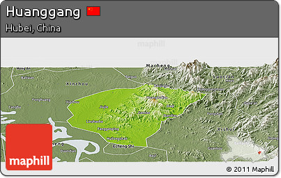 Physical Panoramic Map of Huanggang, semi-desaturated