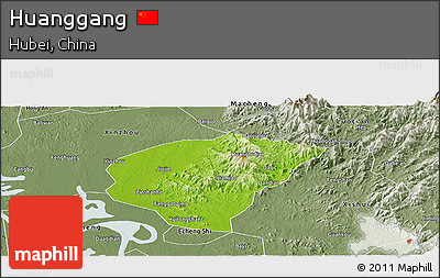 Physical Panoramic Map of Huanggang, semi-desaturated