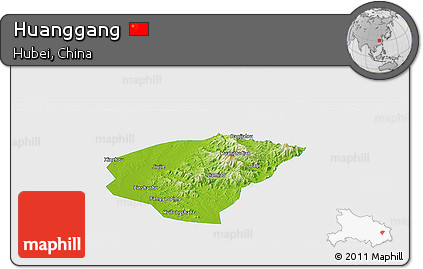Physical Panoramic Map of Huanggang, single color outside