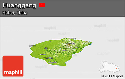 Physical Panoramic Map of Huanggang, single color outside