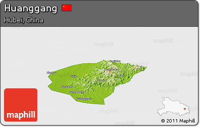 Physical Panoramic Map of Huanggang, single color outside