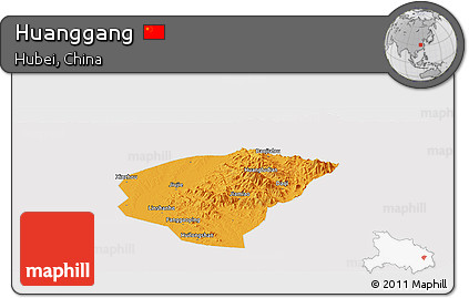 Political Panoramic Map of Huanggang, cropped outside