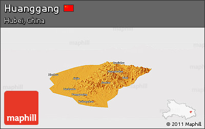 Political Panoramic Map of Huanggang, cropped outside