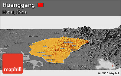 Political Panoramic Map of Huanggang, darken, desaturated