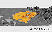 Political Panoramic Map of Huanggang, darken, desaturated