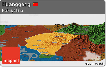 Political Panoramic Map of Huanggang, darken
