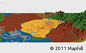 Political Panoramic Map of Huanggang, darken