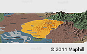 Political Panoramic Map of Huanggang, darken, semi-desaturated